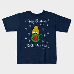 Merry Christmas And A Prickly New Year - Small Christmas Cactus In Poinsettia Mug Kids T-Shirt